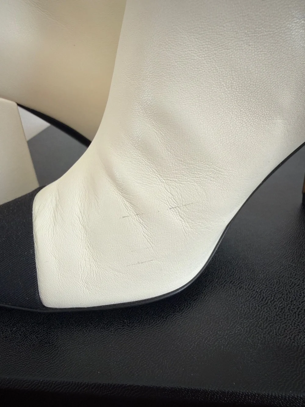 CHANEL White Leather Ankle Boots with Black Cap Toe - Picture 8 of 10
